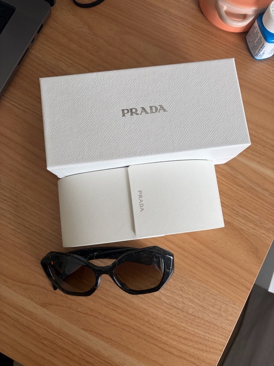 Prada Black Frame with Yellow Marble Accent Hexagonal Sunglasses